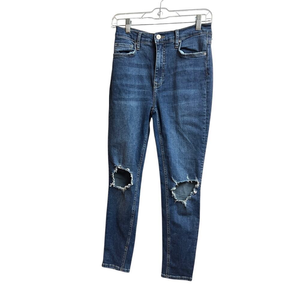Free People Busted Knee Skinny Fit Jeans Medium Blue Wash 30